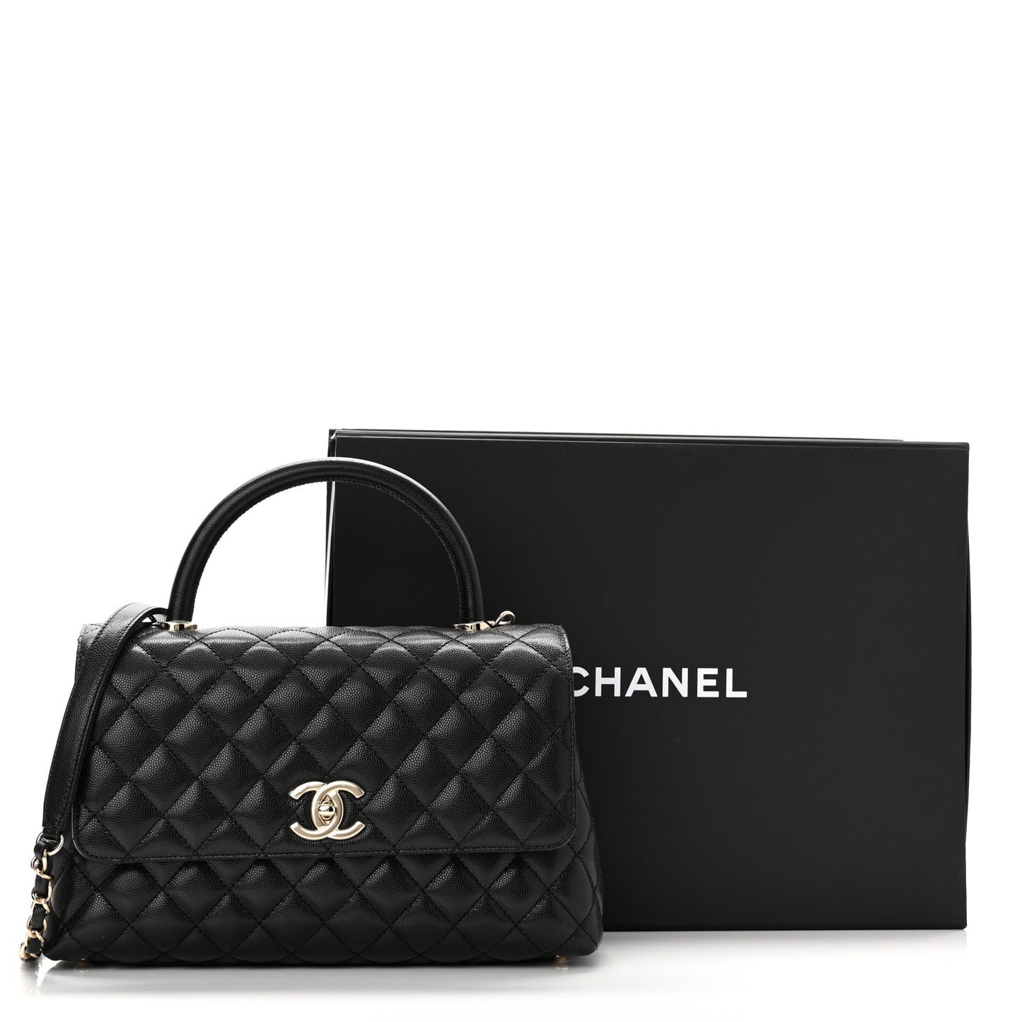 Caviar Quilted Small Coco Handle Flap Black