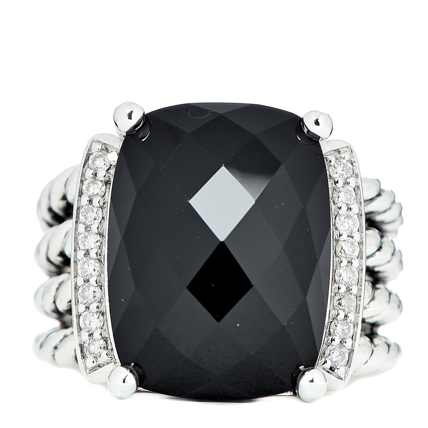 Sterling Silver Diamond Black Onyx 16mm Wheaton Ring 52 6
