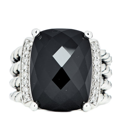 David Yurman Sterling Silver Diamond Black Onyx 16mm Wheaton Ring 52 6 1 of 5