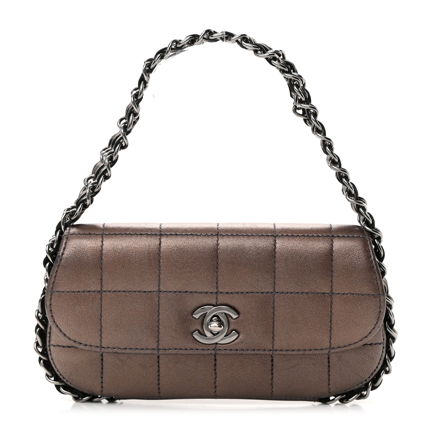 Chanel Metallic Lambskin Quilted Chocolate Bar 3 Chain Flap Bronze 1 of 16