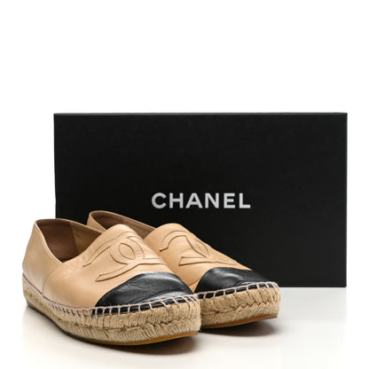 Chanel Lambskin CC Espadrilles 38 Beige Black 10 of 16