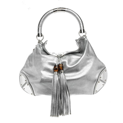 Gucci Metallic Calfskin Large Indy Top Handle Hobo Silver 1 of 8