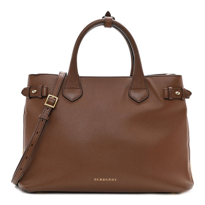 Burberry Grainy Calfskin House Check Medium Banner Tote Tan 1 of 18