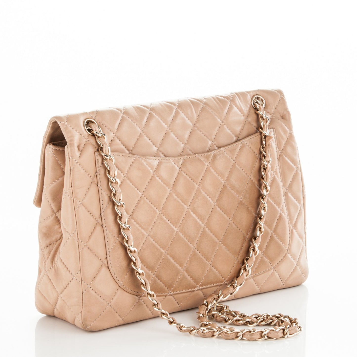 Lambskin Quilted Maxi Single Flap Beige
