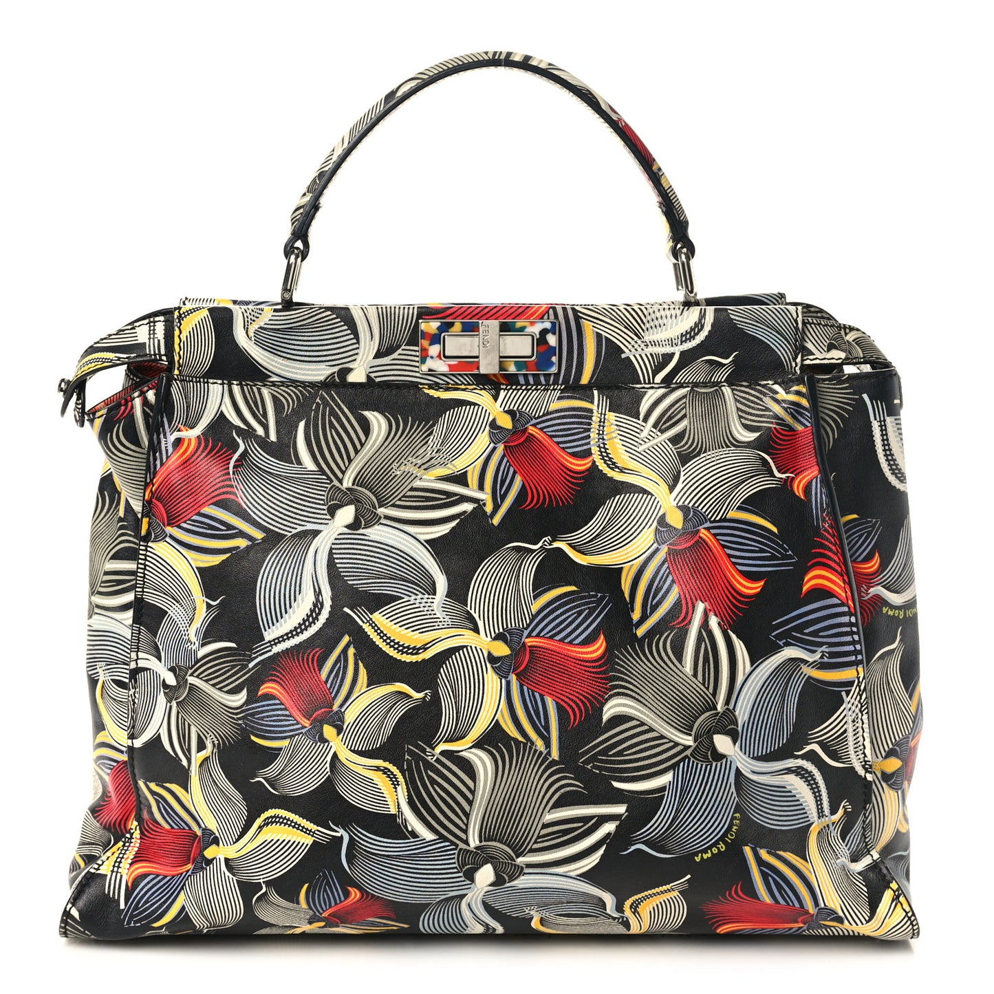 Calfskin Orchid Large Peekaboo Iconic Satchel Black Multicolor