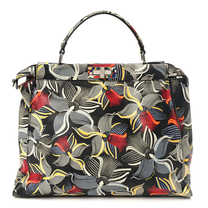 Fendi Calfskin Orchid Large Peekaboo Iconic Satchel Black Multicolor 1 of 9