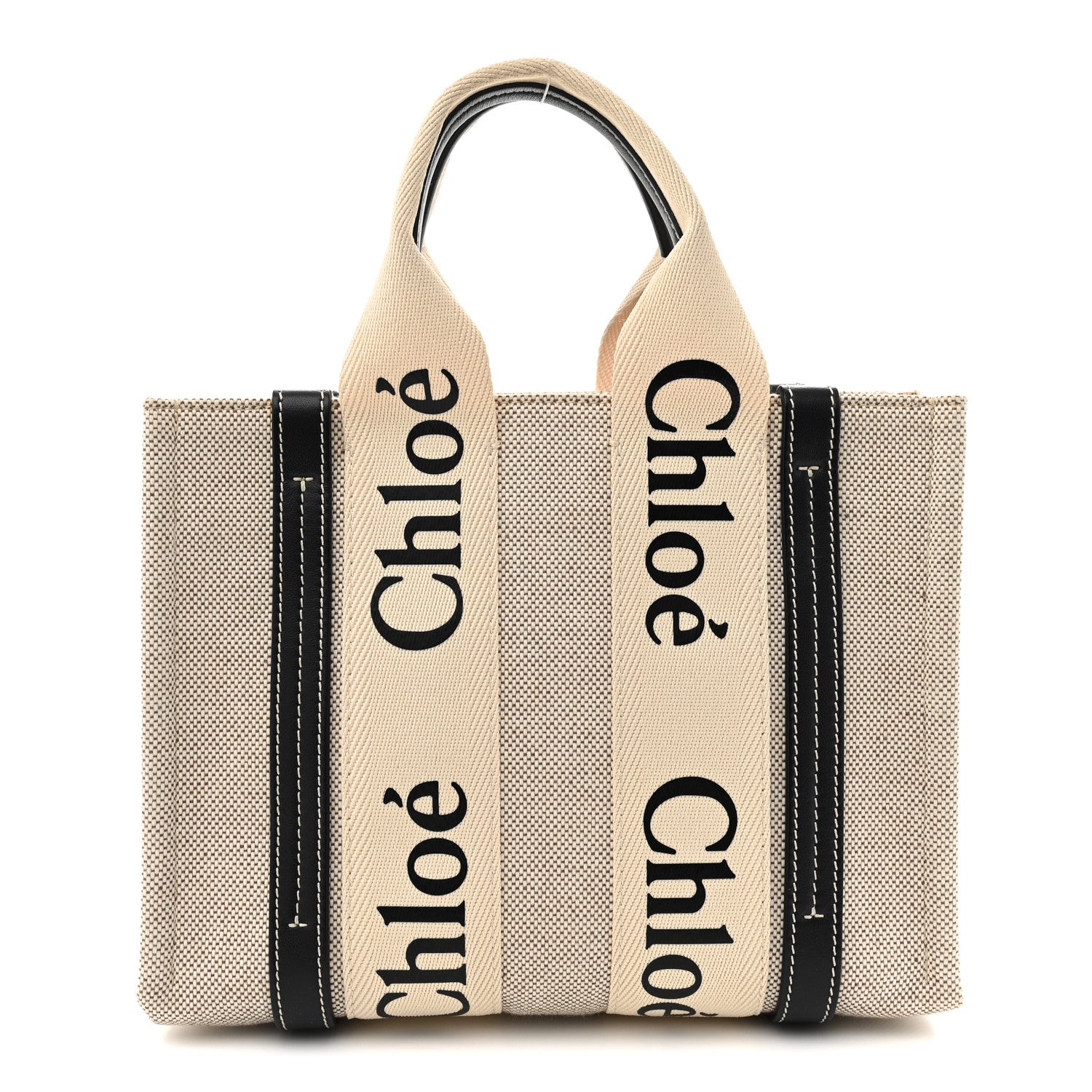 Chloe Cotton Calfskin Small Woody Ribbon Tote White Blue White Blue 1 of 11