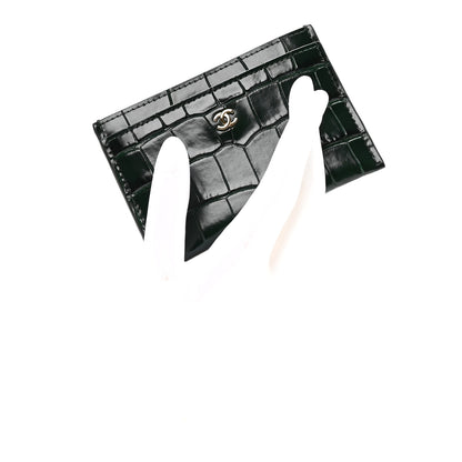 Chanel Calfskin Crocodile Embossed Crococo Card Holder Emerald 2 of 8