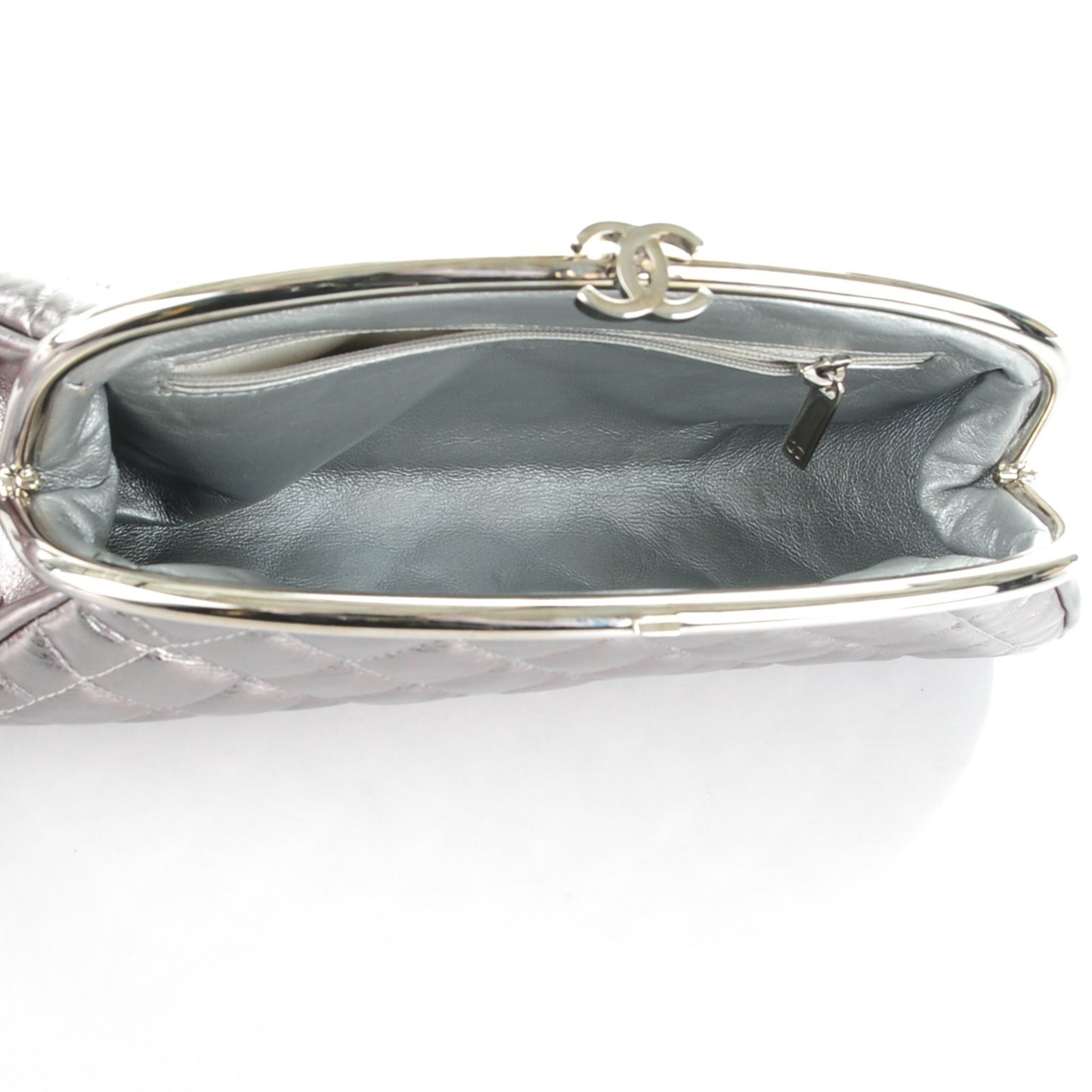 Metallic Aged Calfskin Quilted Timeless Clutch Silver