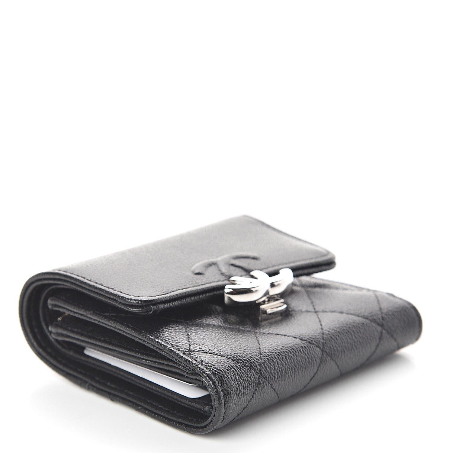 Chanel Grained Calfskin Quilted CC Box Compact Flap Wallet Black 4 of 8