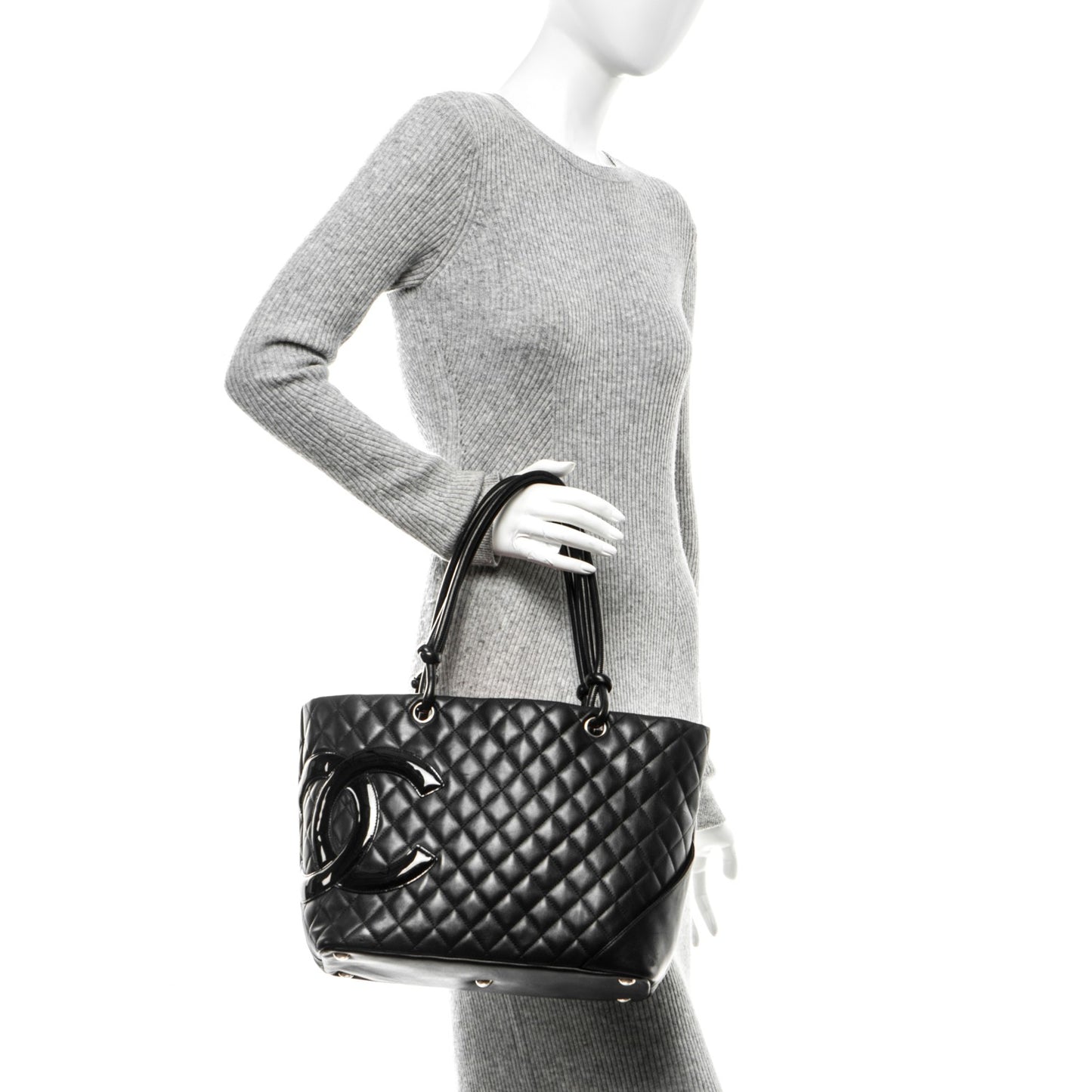 Calfskin Quilted Large Cambon Tote Black
