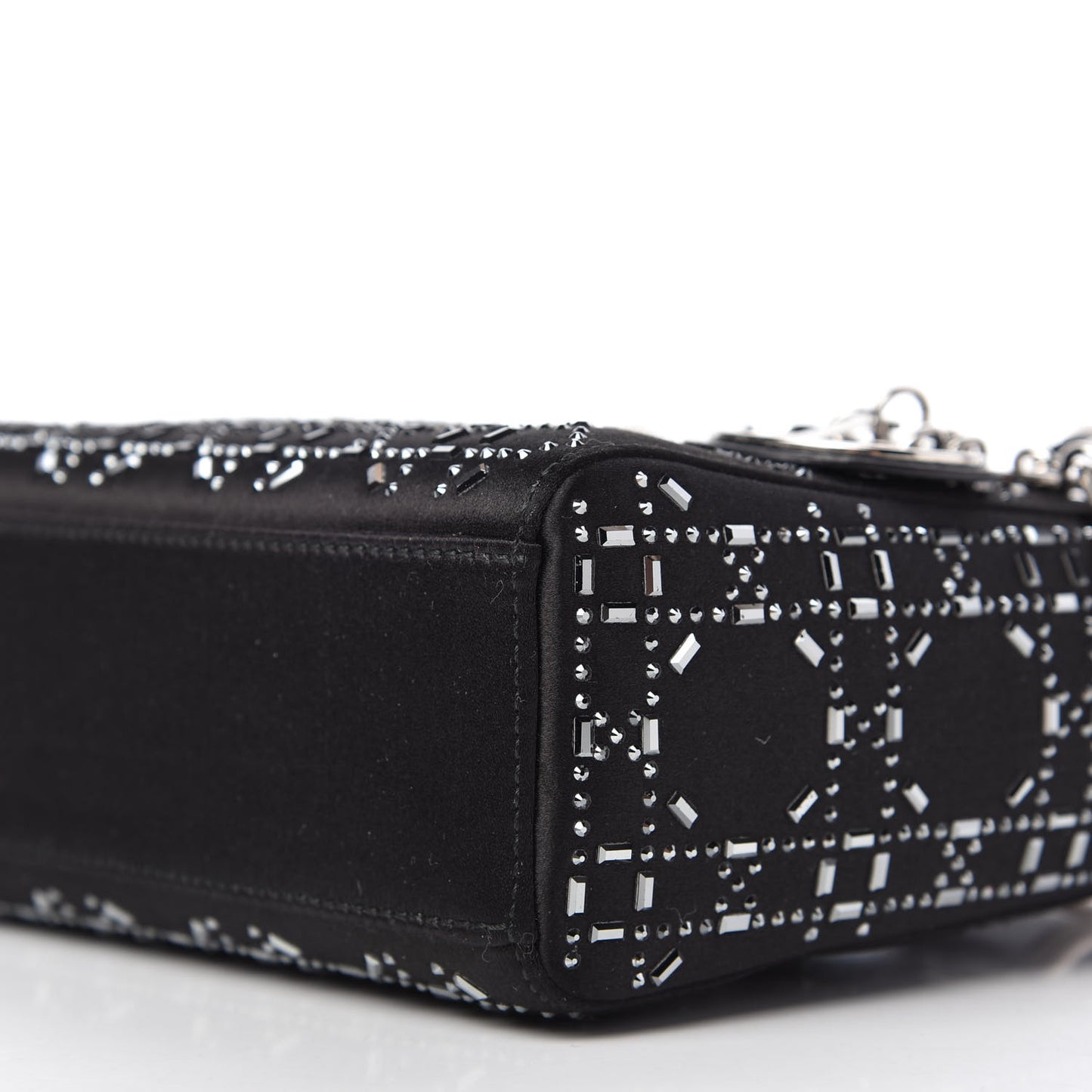 Satin Crystal Cannage Mini Lady Dior Black