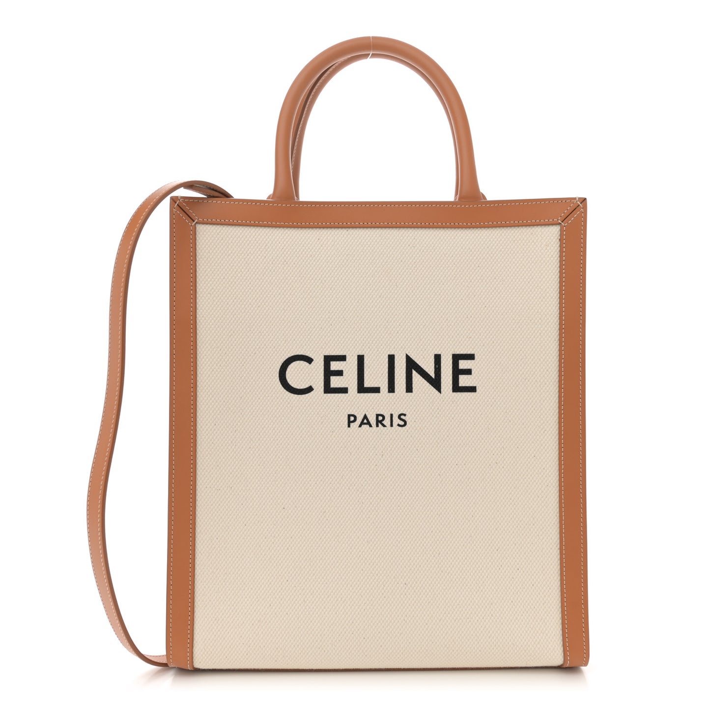 Canvas Calfskin Logo Print Small Vertical Cabas Natural Tan