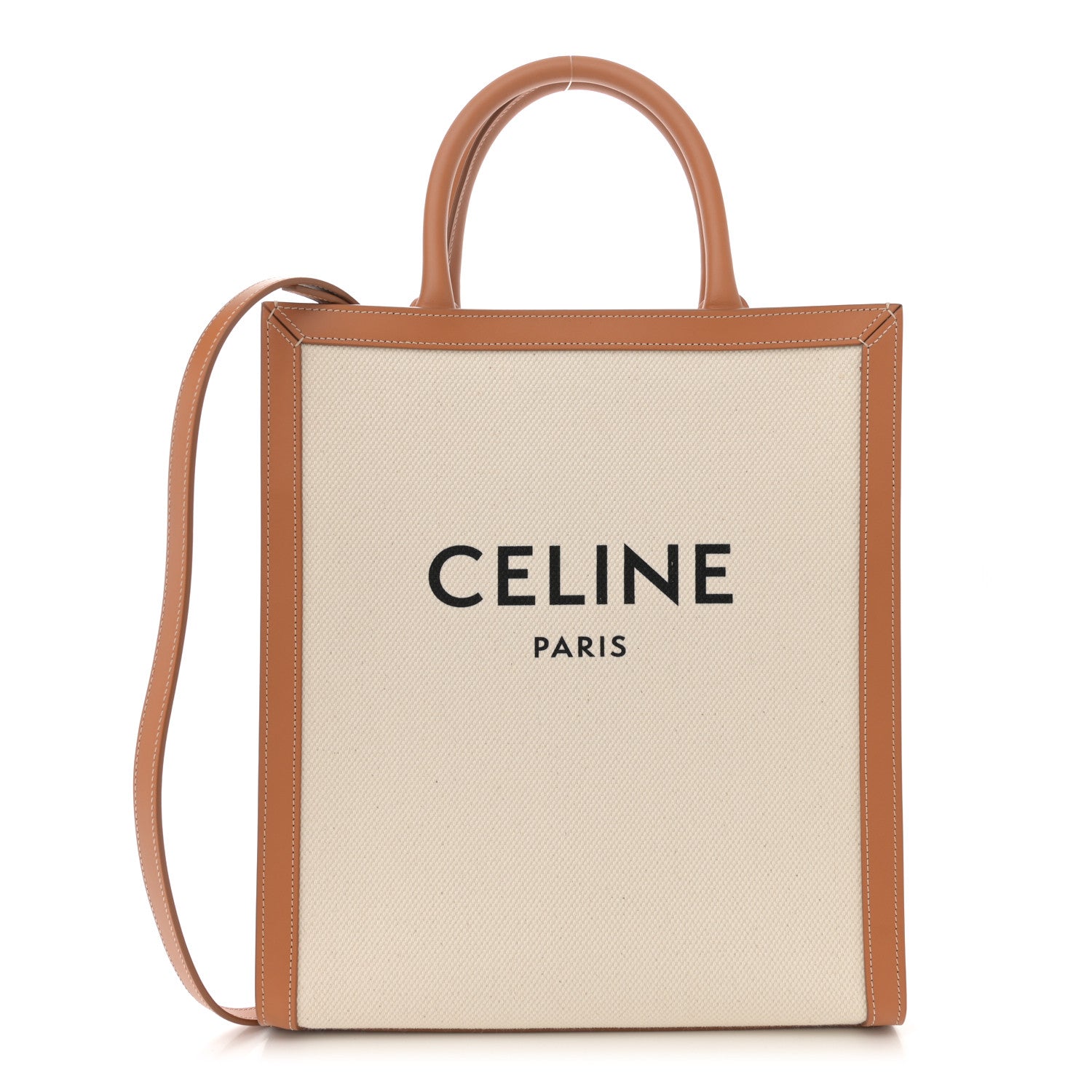 Celine Canvas Calfskin Logo Print Small Vertical Cabas Natural Tan 1 of 11