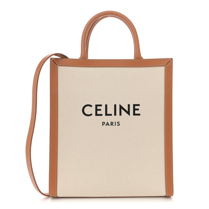 Celine Canvas Calfskin Logo Print Small Vertical Cabas Natural Tan 1 of 11