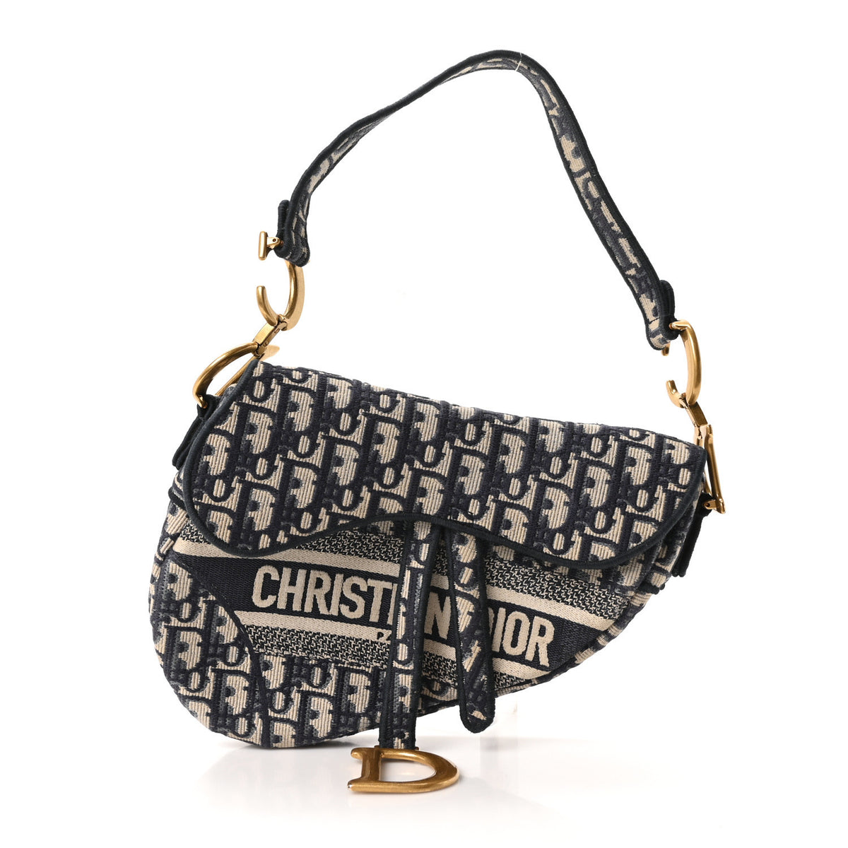 Christian Dior Oblique Embroidered Saddle Bag Blue 1 of 11