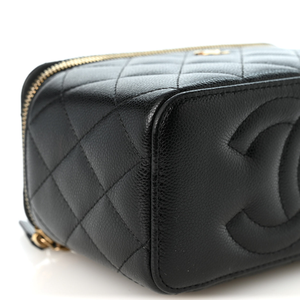 Caviar Quilted Small Vanity Case With Chain Black