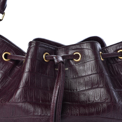 Saint Laurent Calfskin Crocodile Embossed Large Emmanuelle Bucket Bag Burgundy 8 of 12