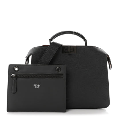 Fendi Cuoio Romano Vitello Cover Glazed Fabric Bi-Color FF 1974 Mini Peekaboo I SEE U Satchel Asfalto Praline Tobacco Moro 3 of 11