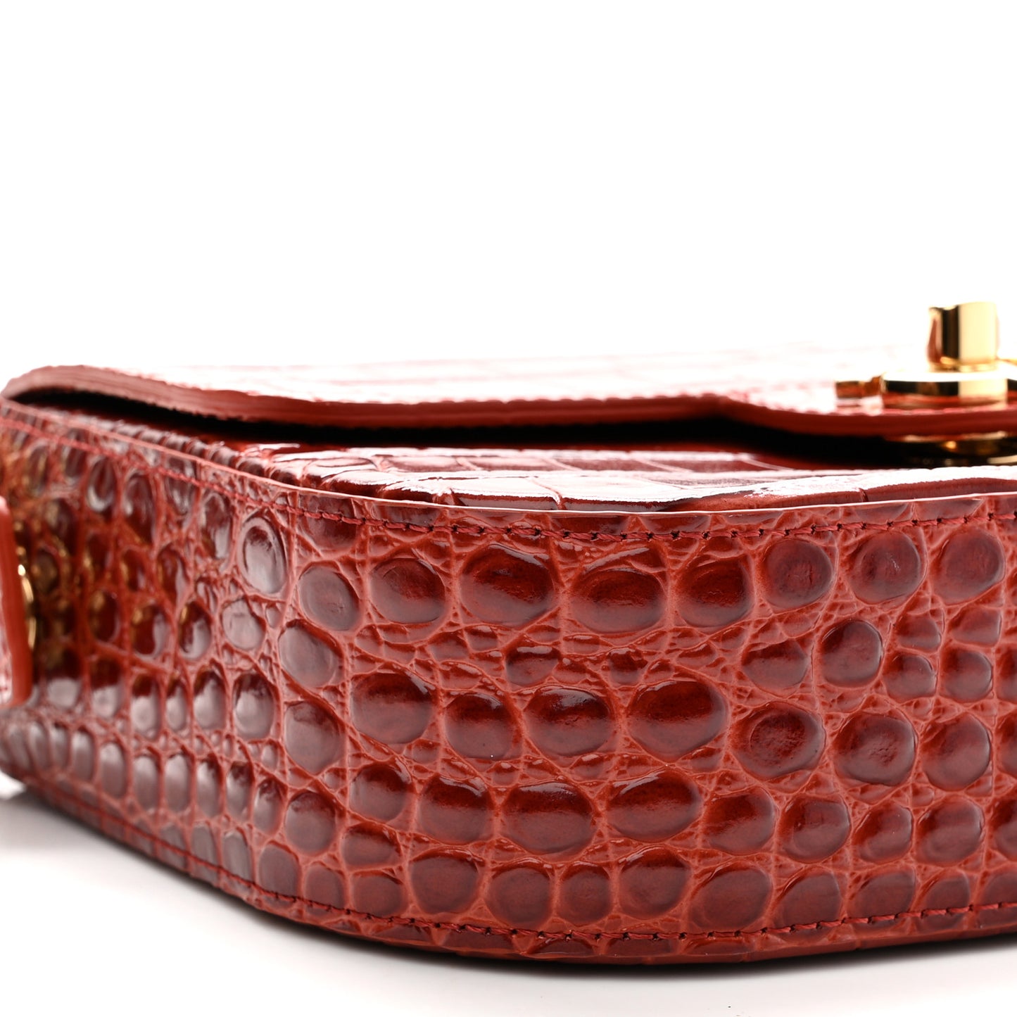 Calfskin Crocodile Embossed Turn Around Mini Flap Burgundy