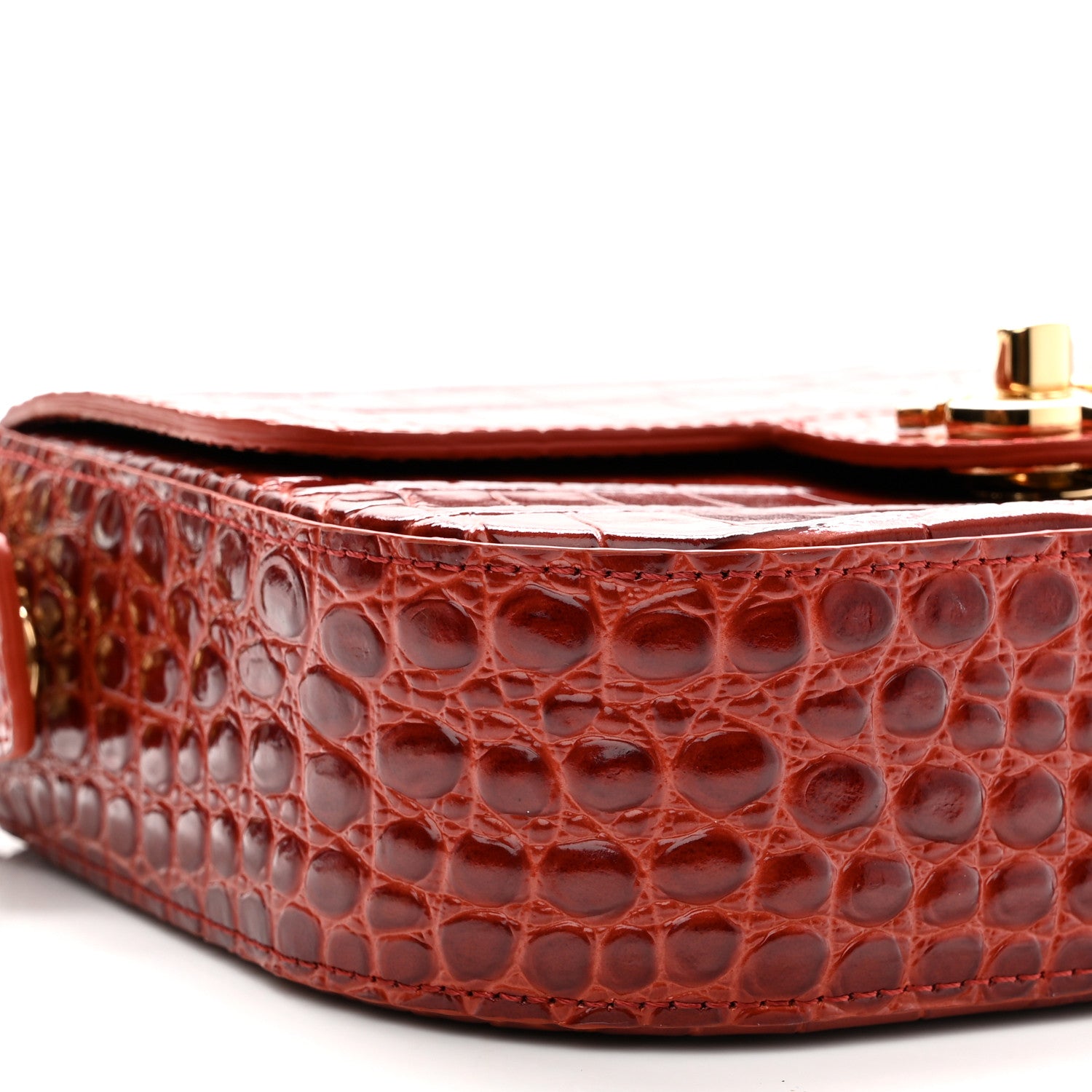 Chanel Calfskin Crocodile Embossed Turn Around Mini Flap Burgundy 9 of 11