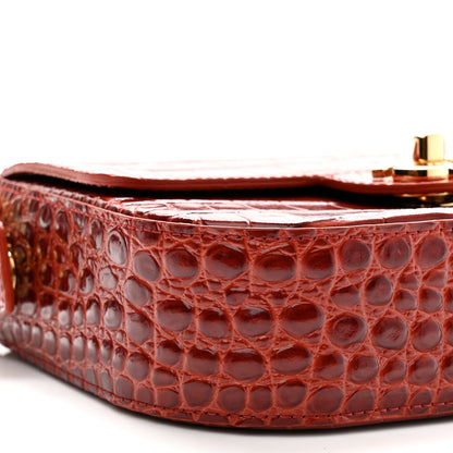 Chanel Calfskin Crocodile Embossed Turn Around Mini Flap Burgundy 9 of 11