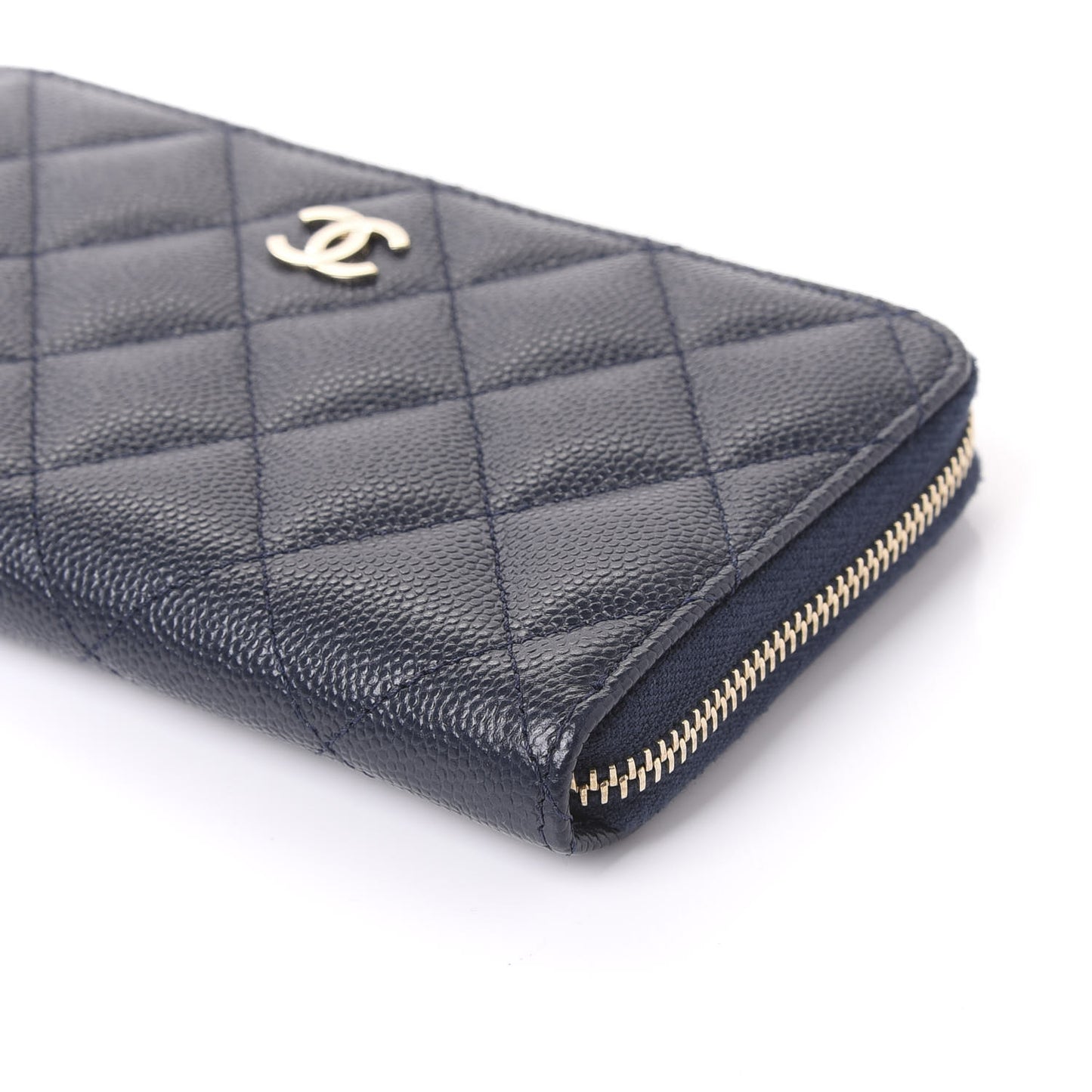 Caviar Quilted Small Zip Around Wallet Navy