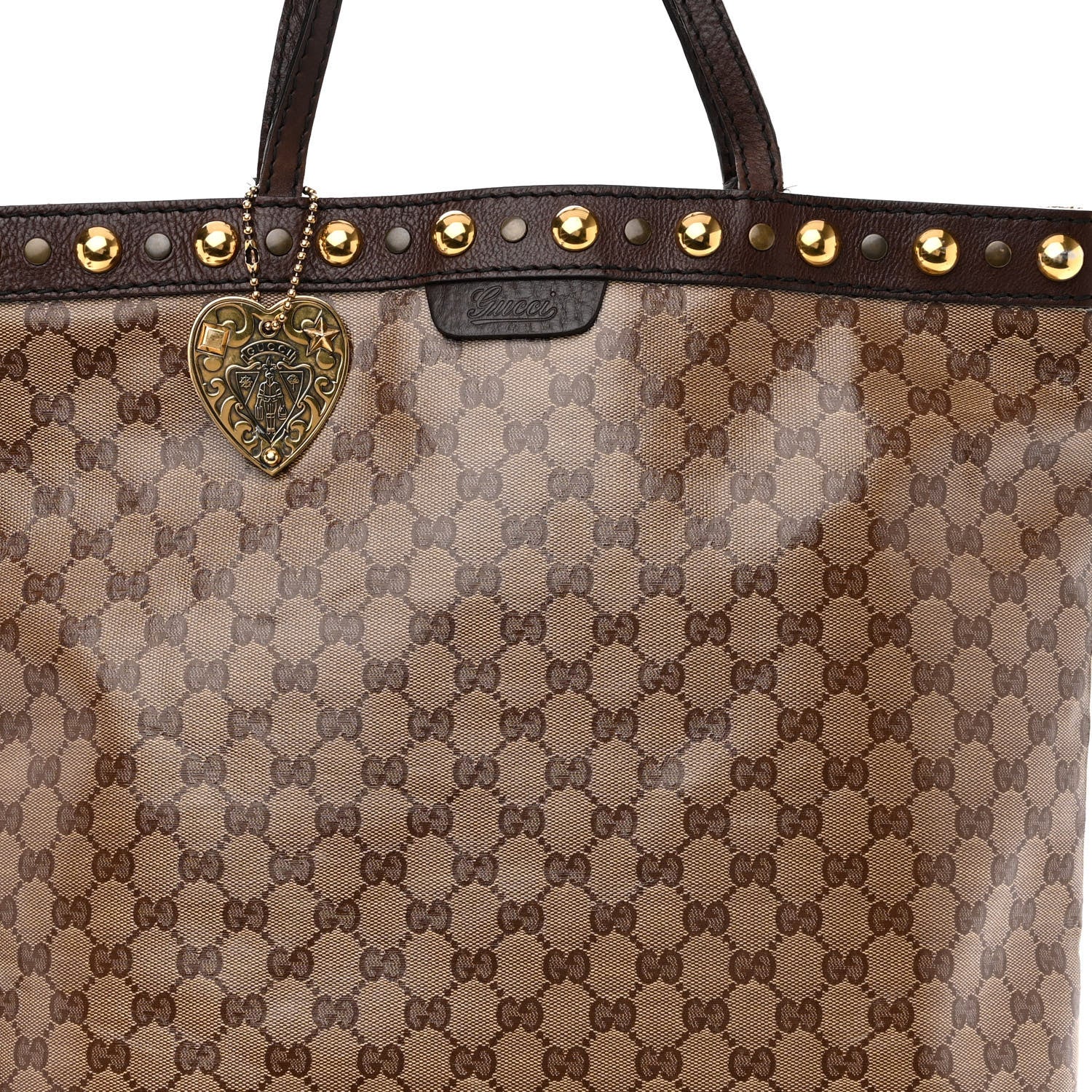 Gucci Crystal Monogram Large Babouska Vertical Shopping Tote Brown 8 of 12