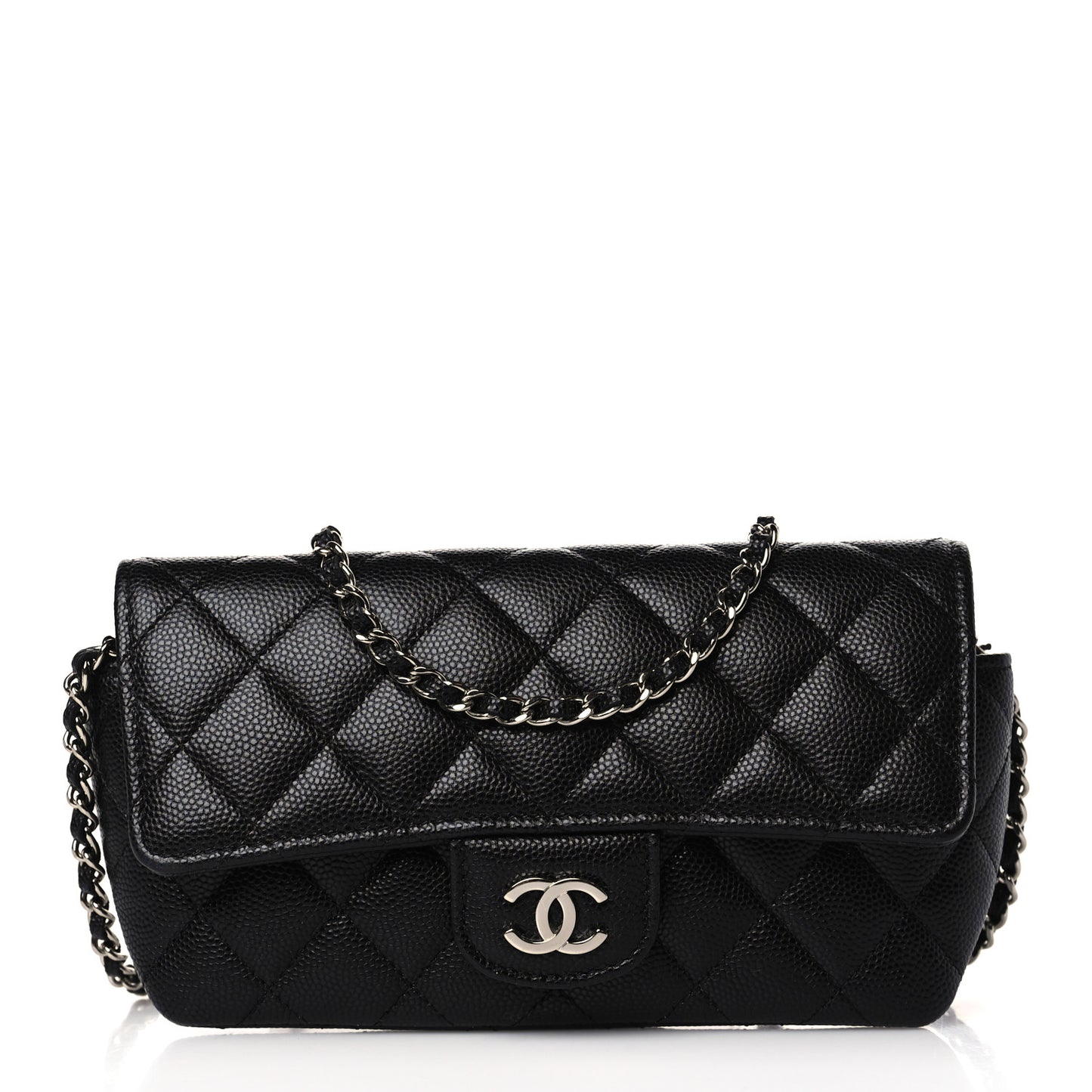 Caviar Quilted Glasses Case With Chain Black