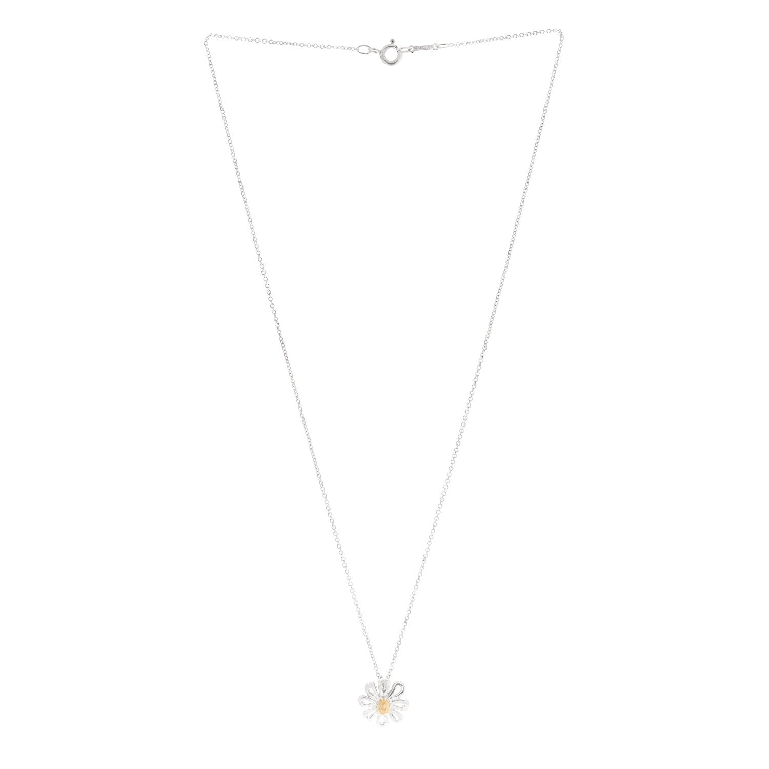 Tiffany Sterling Silver 18K Yellow Gold Daisy Pendant Necklace 3 of 7
