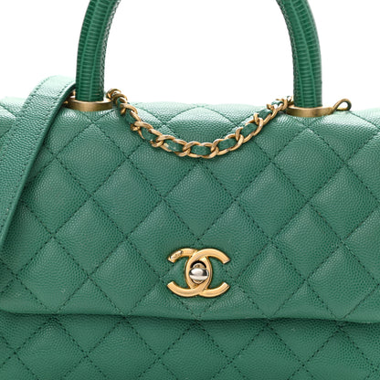 Chanel Caviar Quilted Lizard Embossed Mini Coco Handle Flap Green 8 of 13