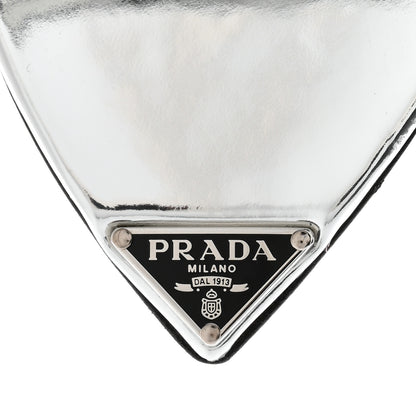 Prada Plexiglass Metallic Calfskin Metal Triangle Logo Ciabatte Flat Slide Sandals 40 Argento 8 of 12