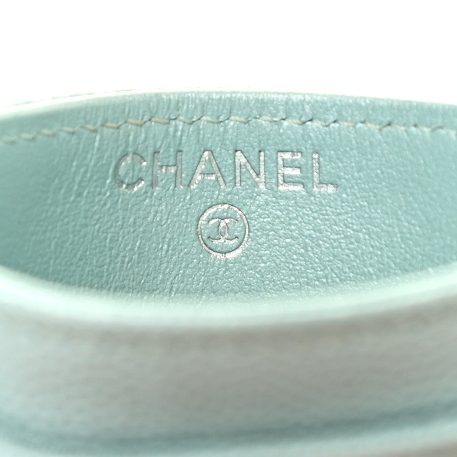 Chanel Metallic Caviar Chevron Quilted Vintage Mademoiselle Card Holder Light Blue 6 of 8