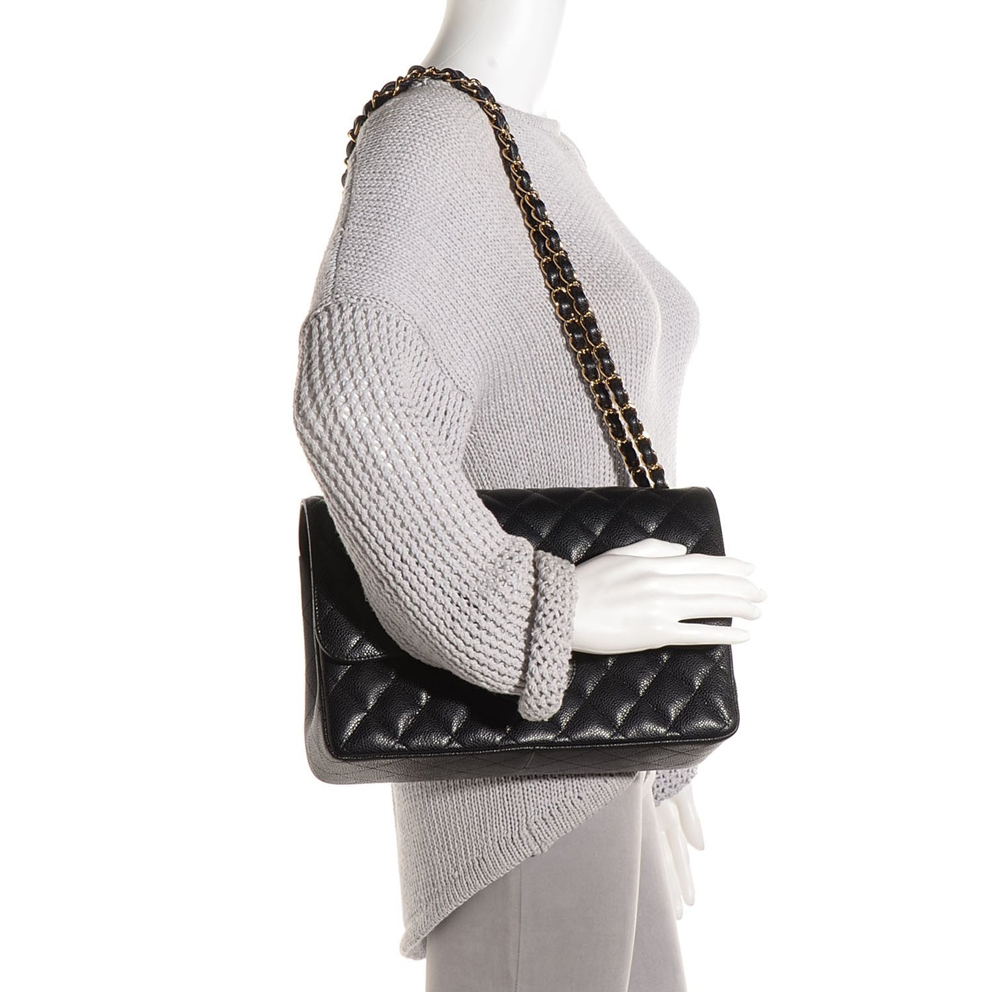 Caviar Quilted Jumbo Double Flap Black