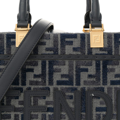 Fendi Chenille Vitello Grace FF Embroidered Small Fendi Sunshine Shopper Tote Dark Blue Grey 8 of 13