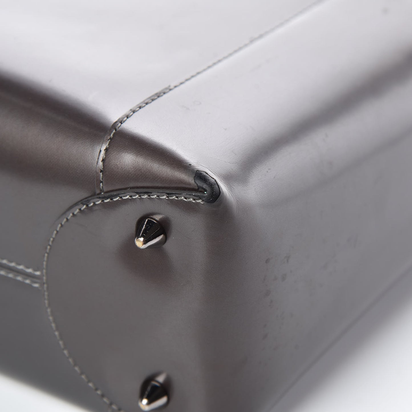 Patent Chrome Beaded Malice Tote Grey