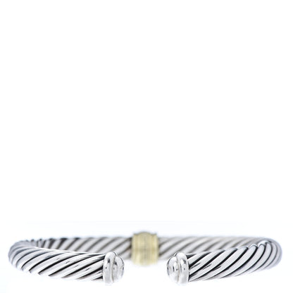 David Yurman Sterling Silver 18K Yellow Gold Diamond 7mm Cable Classics Station Bracelet 3 of 5