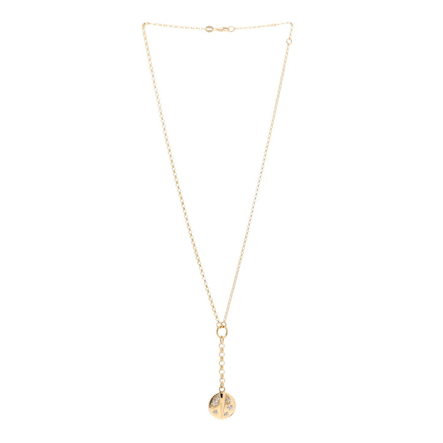 18K Yellow Gold Diamond Small Resilience Medallion Mixed Belcher Extension Chain Necklace