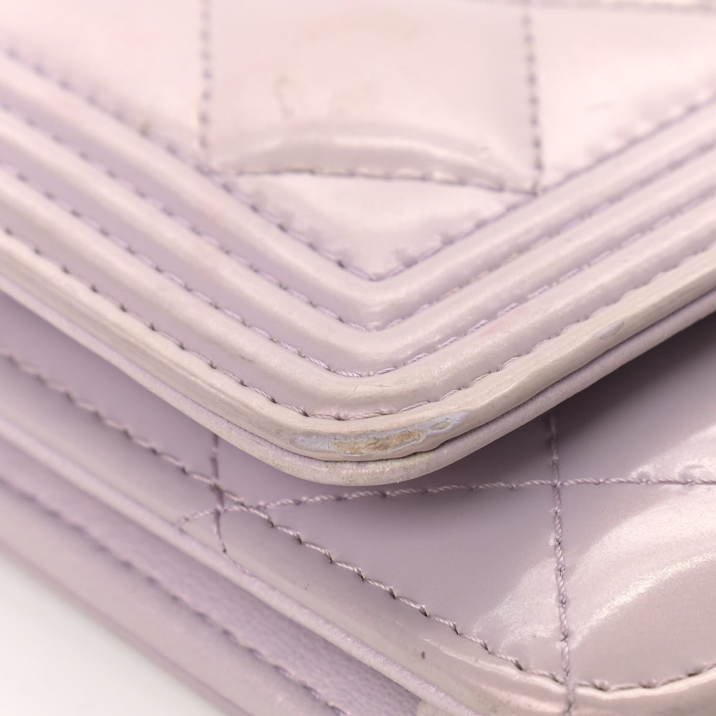 Patent Calfskin Quilted Boy Wallet On Chain WOC Purple