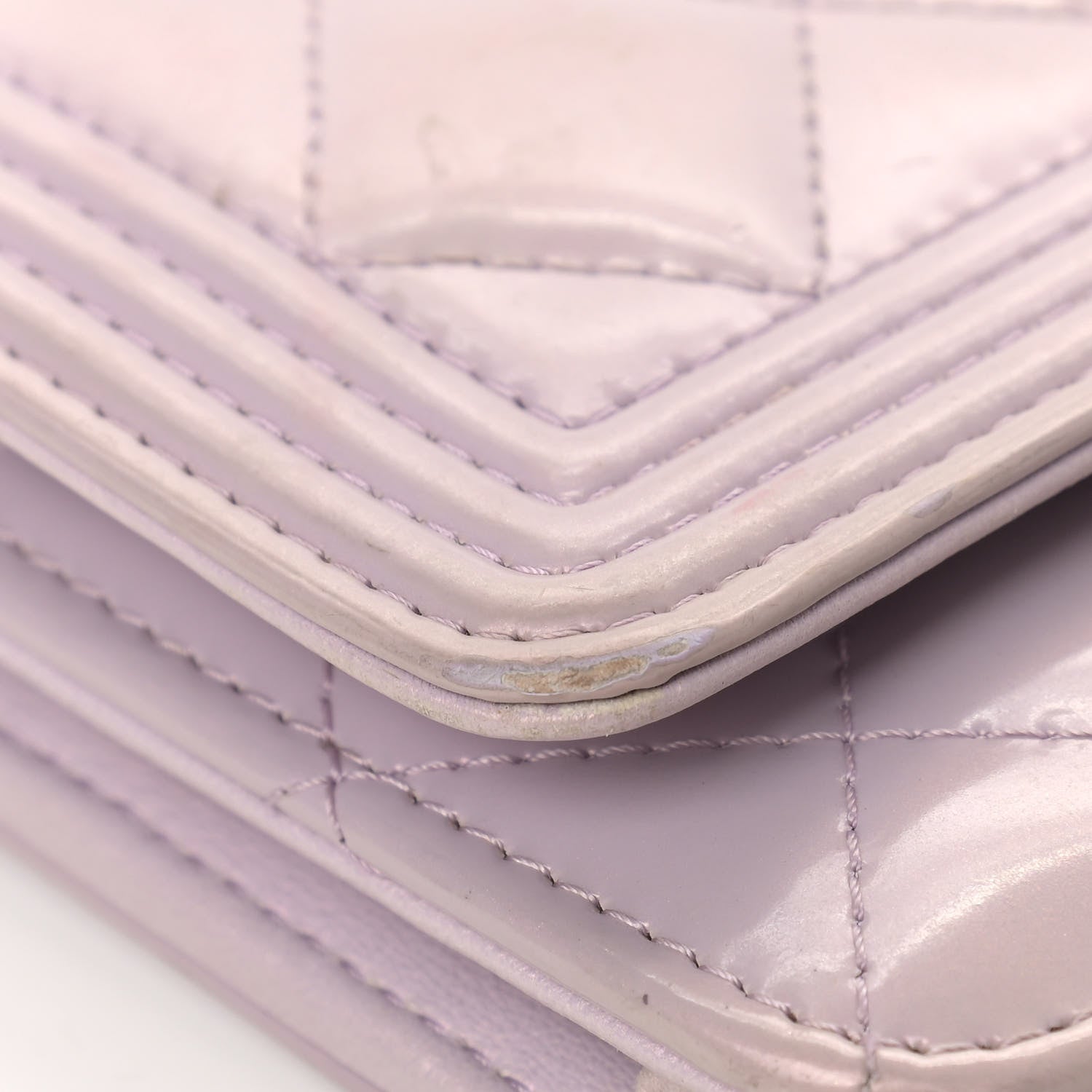 Chanel Patent Calfskin Quilted Boy Wallet On Chain WOC Purple 11 of 17