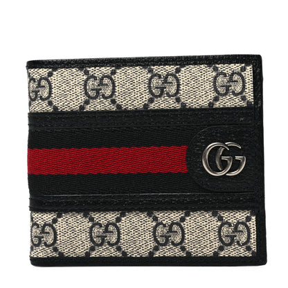 Gucci GG Supreme Monogram Web Mens Ophidia Bi-Fold Coin Wallet Beige Blue 1 of 7