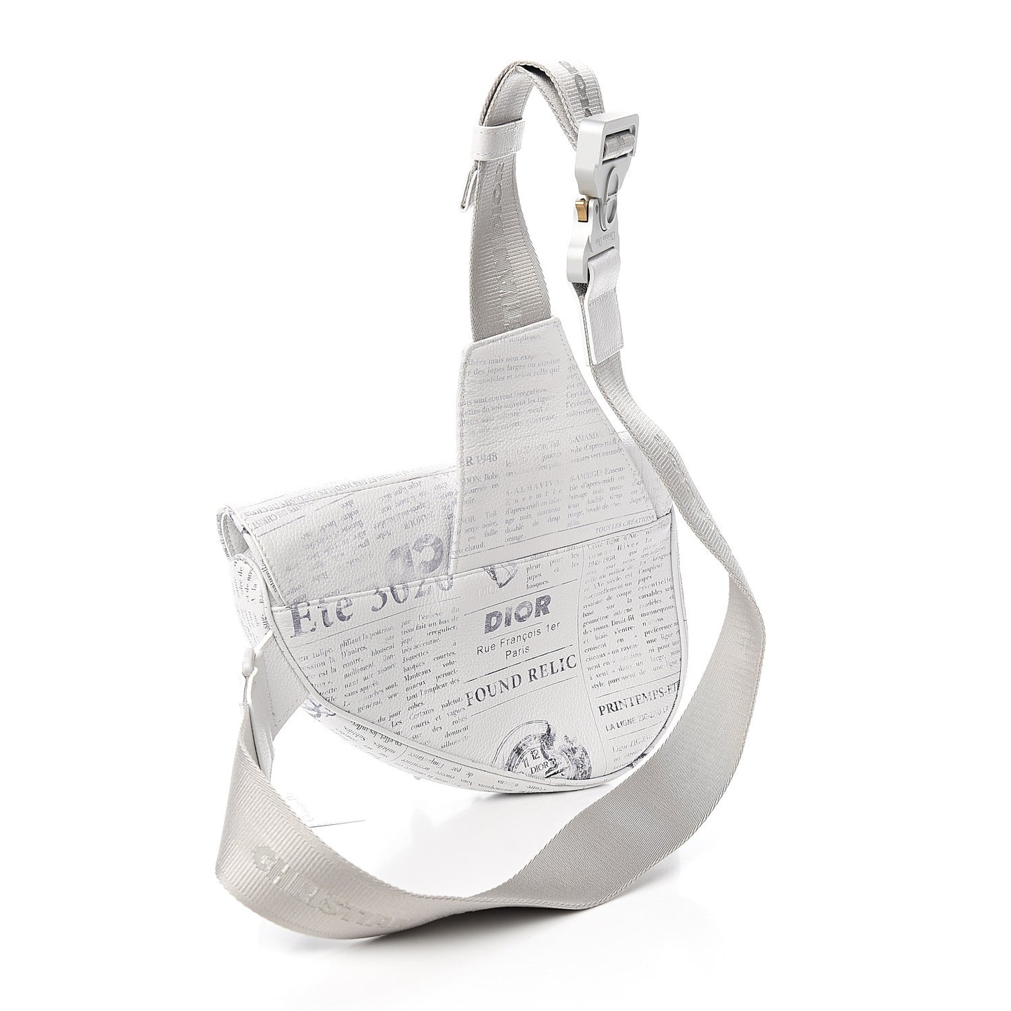 X DANIEL ARSHAM Grained Calfskin Newspaper Print Saddle Bag White