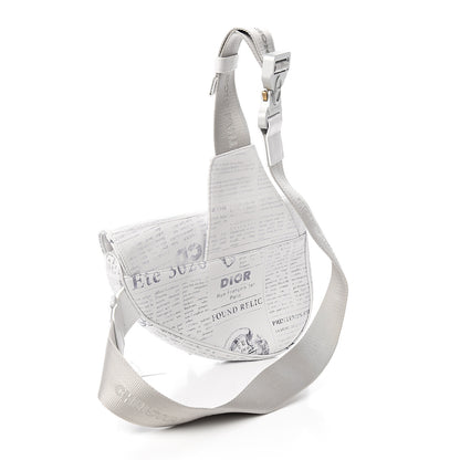 Christian Dior X DANIEL ARSHAM Grained Calfskin Newspaper Print Saddle Bag White 2 of 11