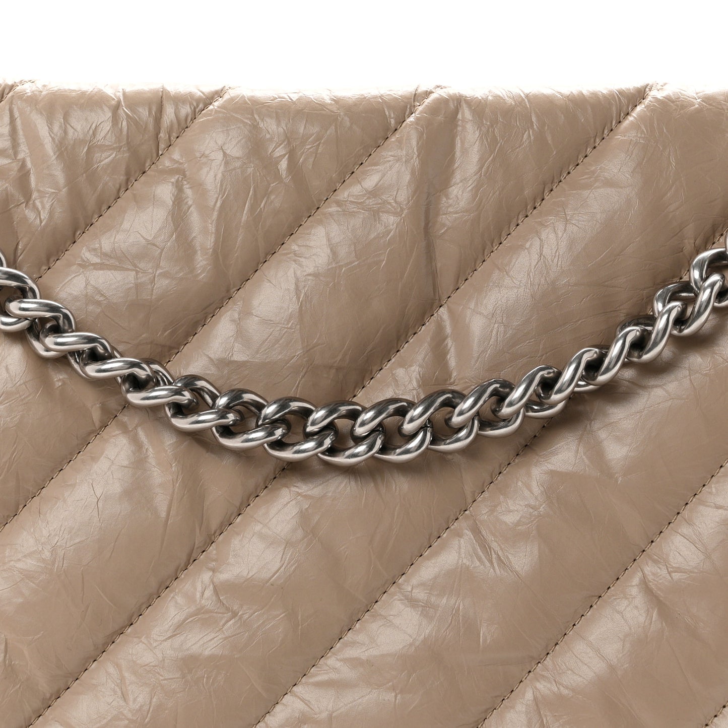 Crushed Calfskin Quilted Large Crush Chain Bag Nude