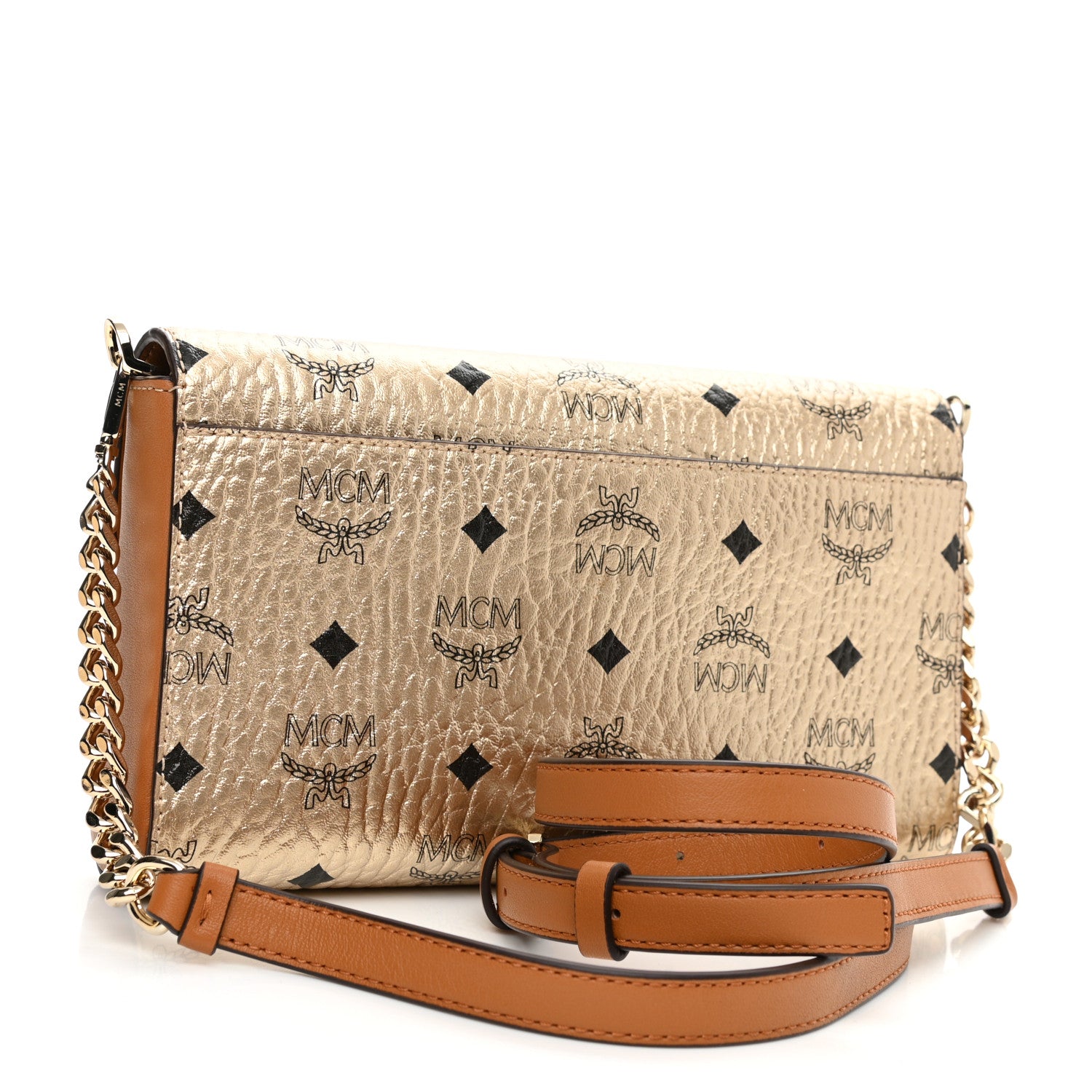 MCM Metallic Visetos Medium Millie Crossbody Bag Berlin Gold 3 of 9
