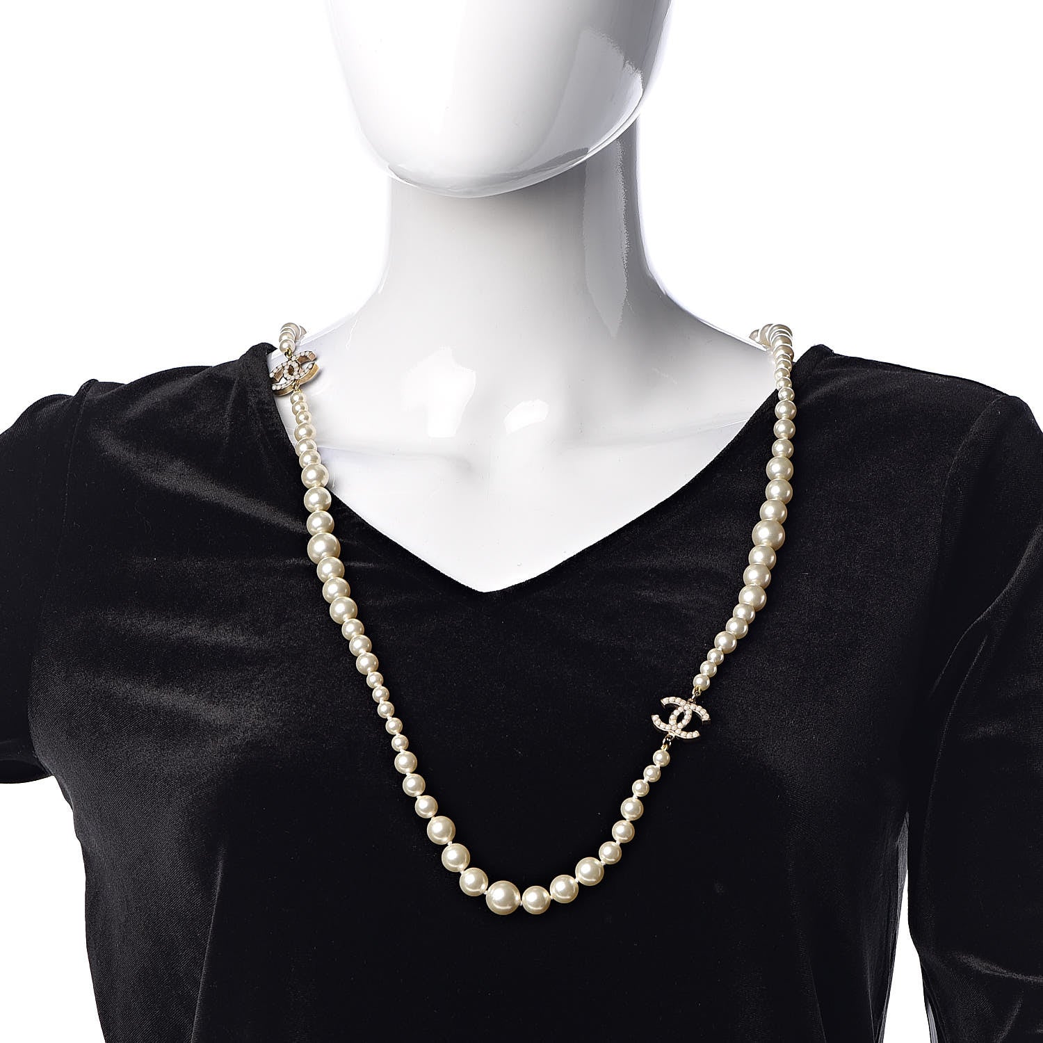 Chanel Graduated Pearl CC Long Necklace Light Gold 2 of 6