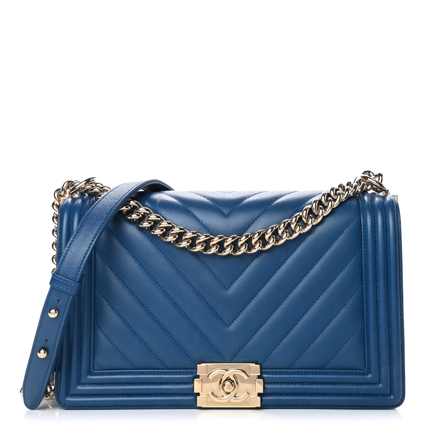 Calfskin Chevron Quilted New Medium Boy Flap Blue