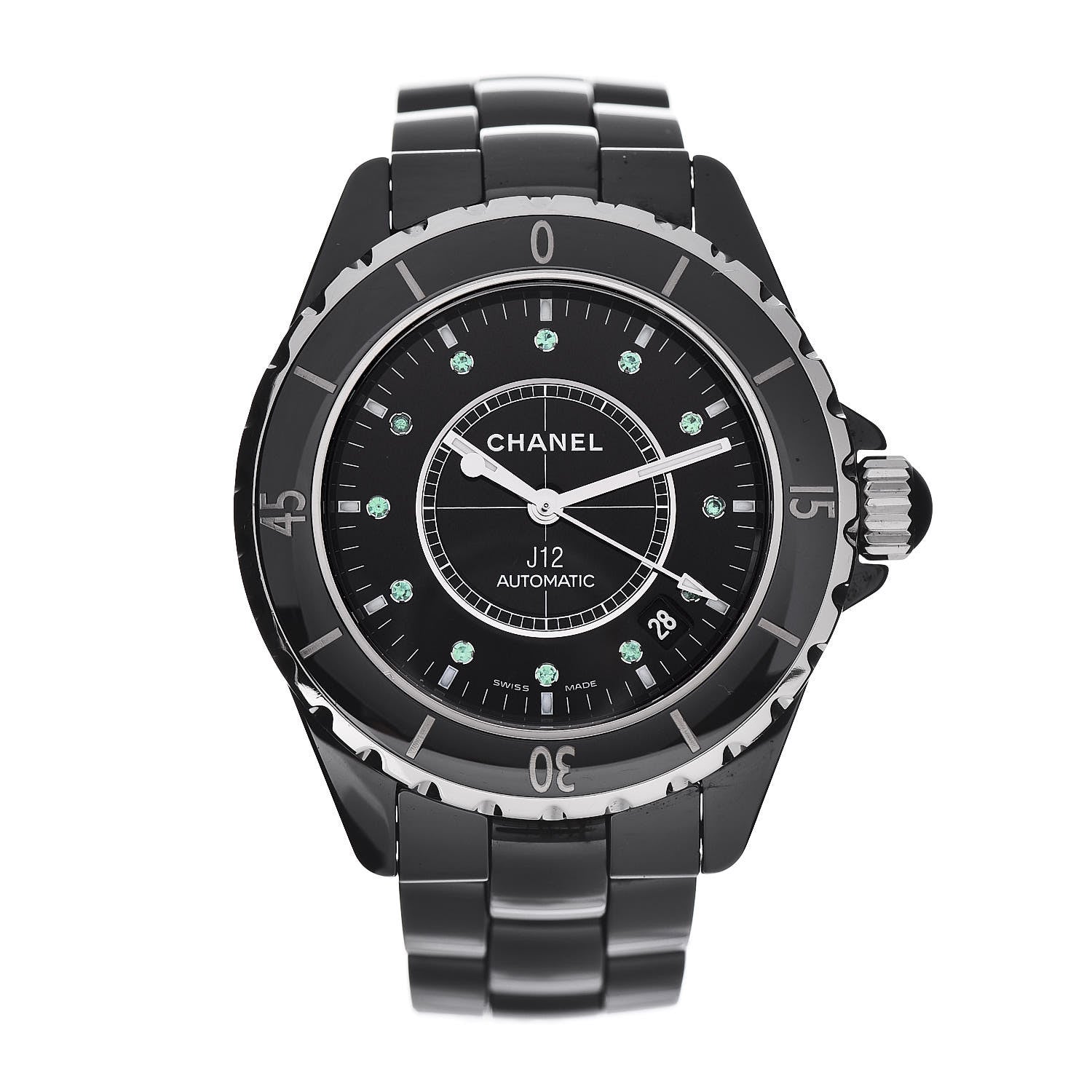 Chanel Stainless Steel Ceramic Emerald 38mm J12 Automatic Watch Black 1 of 5
