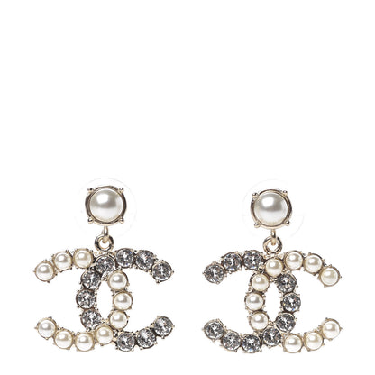 Chanel Crystal Pearl Dazzling Domino CC Drop Earrings Gold 1 of 5