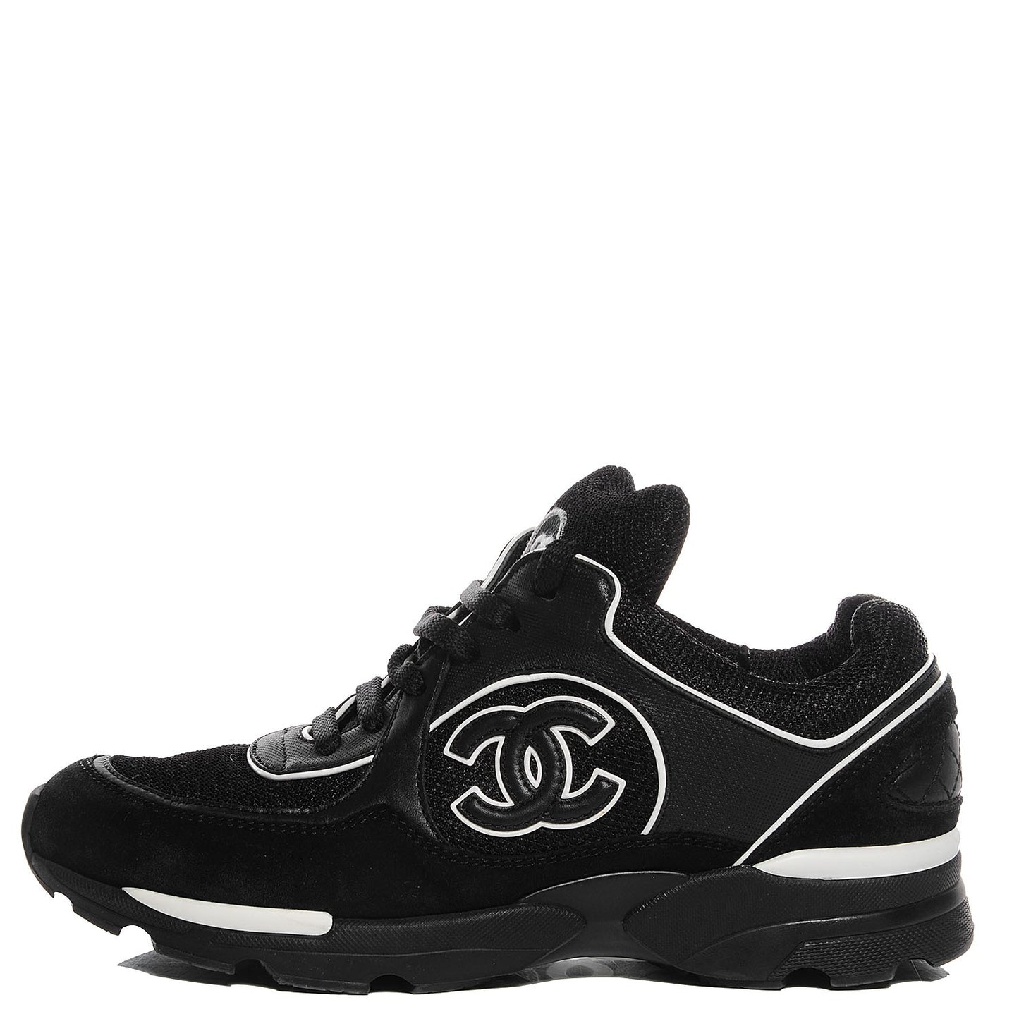 Suede Calfskin CC Sneakers Black White 36.5